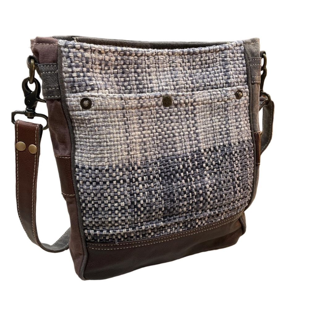 Myra Bag Crossbody Leather and Textile, Gray, Beige, Brown